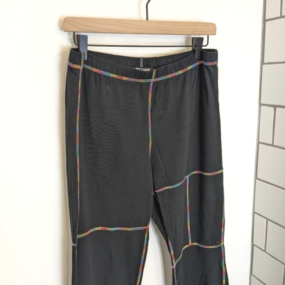 Hot Topic Black Multicolored Stitching Wide Flare Bell Bottom Pull On Pants - Picture 2 of 5